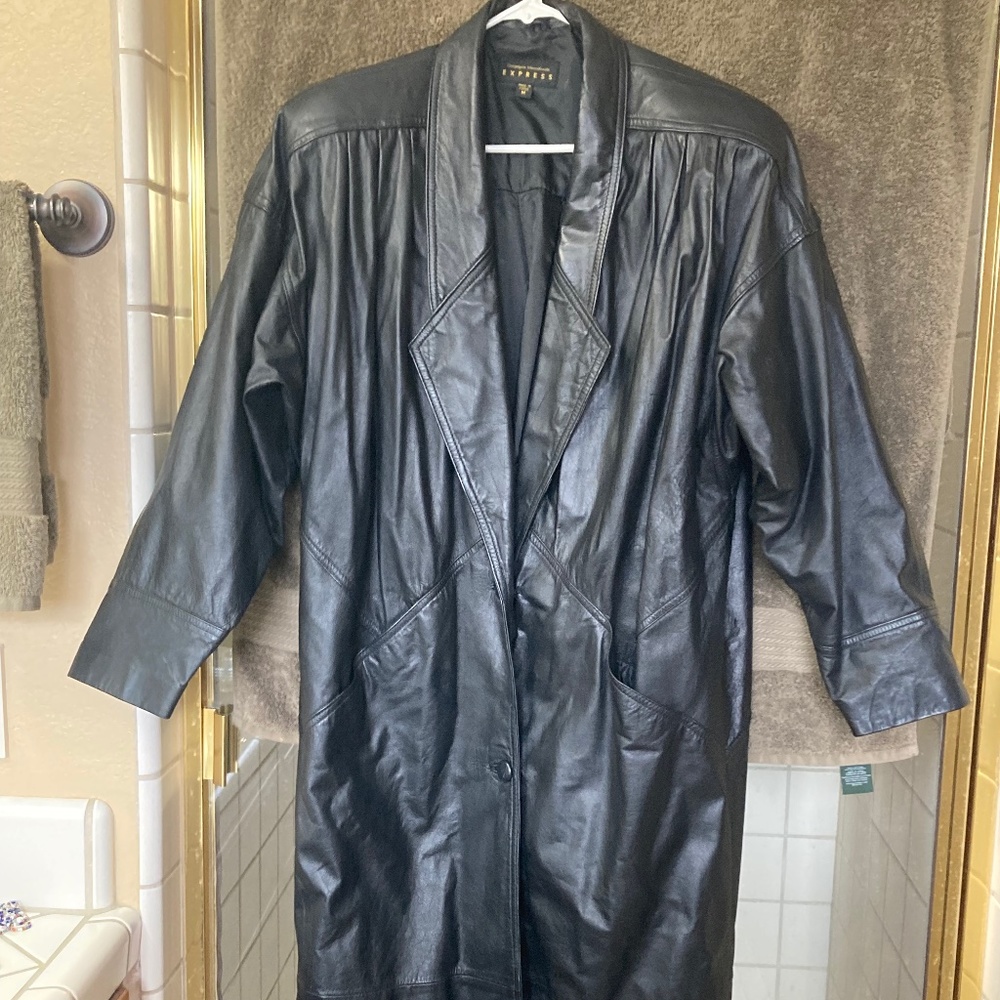 Full length, lined Black Leather Coat